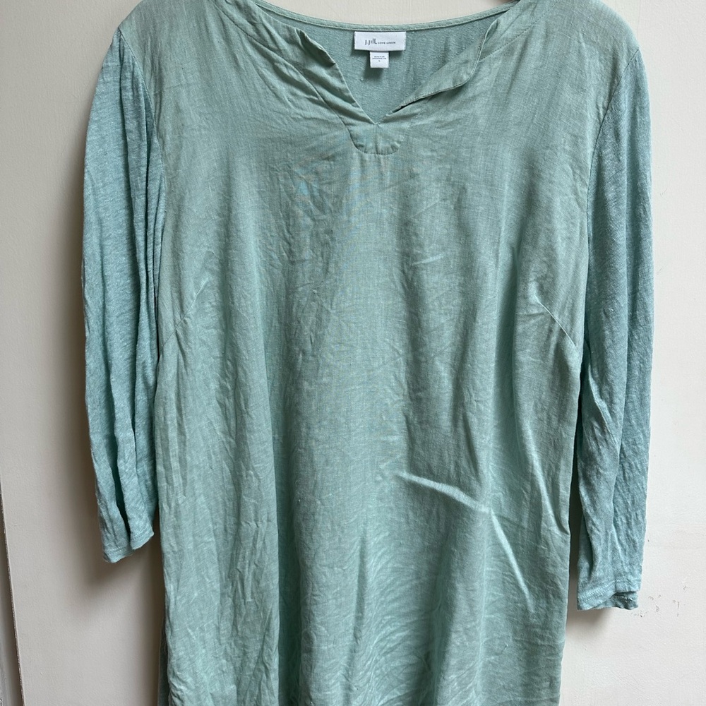 J. Jill Green Linen Tunic Relaxed Fit 3/4 Sleeves